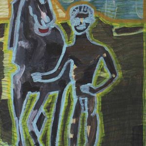 Sofia Ines Musumano Lo spettro e il suo compagno fedele acrilico e matite su tela cm30x55 ottobre 2018